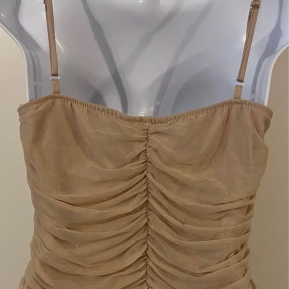 Moa Moa Ruched Mesh Bustier Corset Top Beige Tan Hook & Eye Y2K Fairycore XL - Picture 2 of 10
